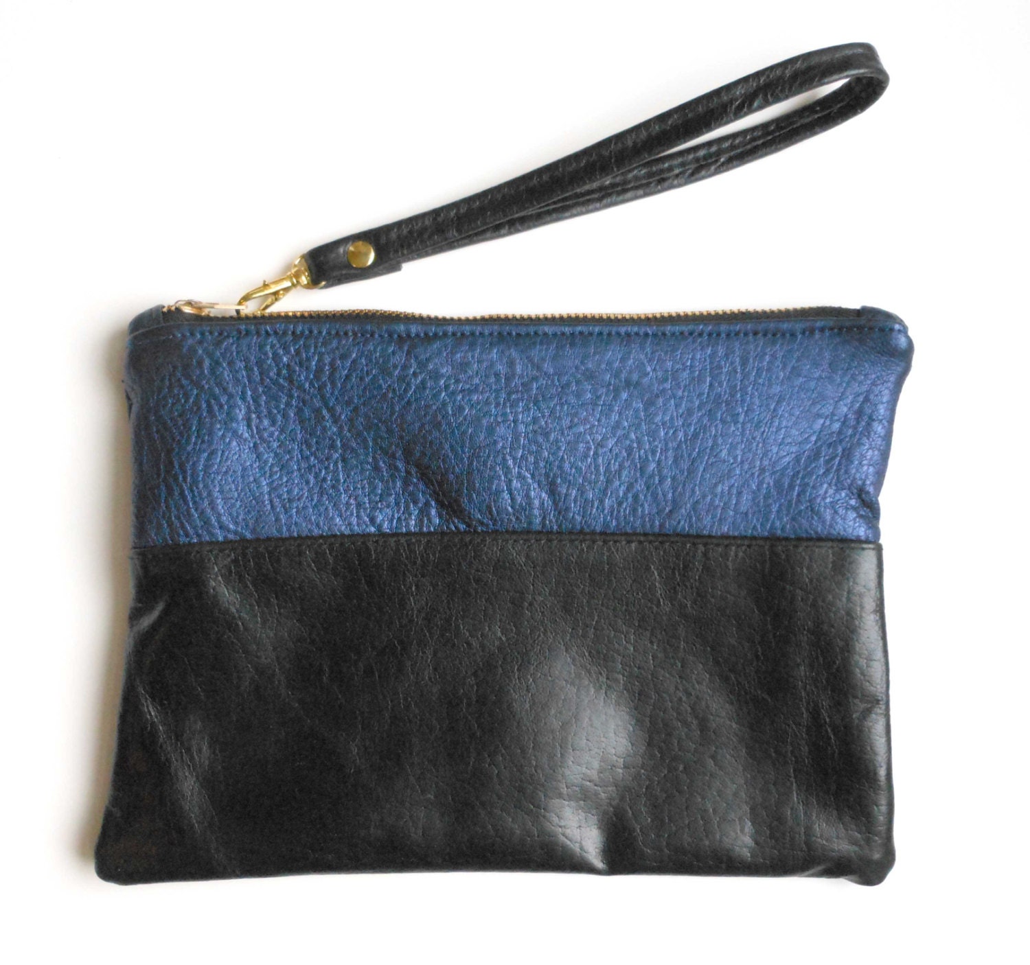 The Leeward  - Metallic Blue and Black Leather  - Wristlet