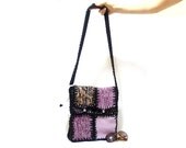 Free Shipping-ON SALE- Knit bag- messenger bag- Multicolor-Black Cable- Colorful- Tablet bag, Square pattern, Knitting square bag