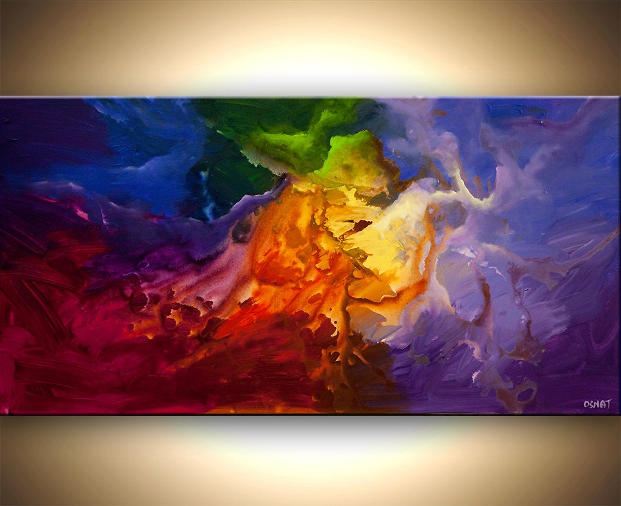 Original Colorful Abstract Painting Modern Space Acrylic Painting Ready to Hang 48"x24" by OSNAT
