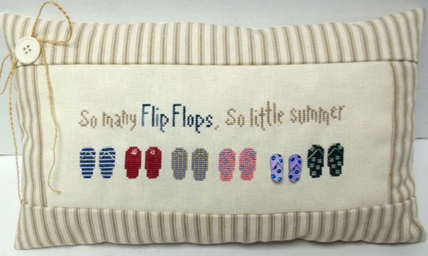 Flip Flop Summer Cross Stitched Accent Pillow