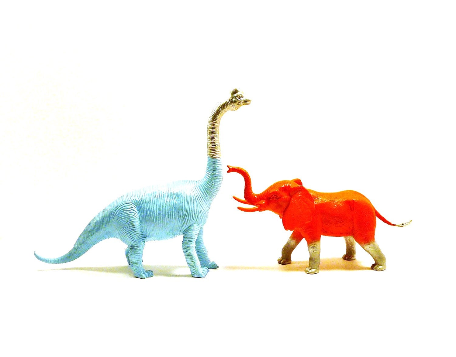 painted animals, graffiti, animal figurines, dinosaur, elephant, bright, pop art, neon decor, kids decor, metallic silver