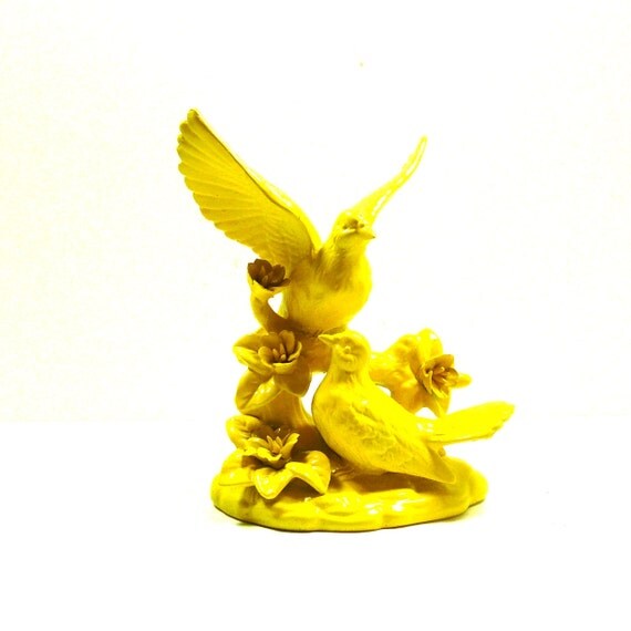 ceramic bird sculpture vintage yellow home decor bird by nashpop