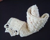 Crocheted Headband Vintage Inspired Lace with Pink Pearls