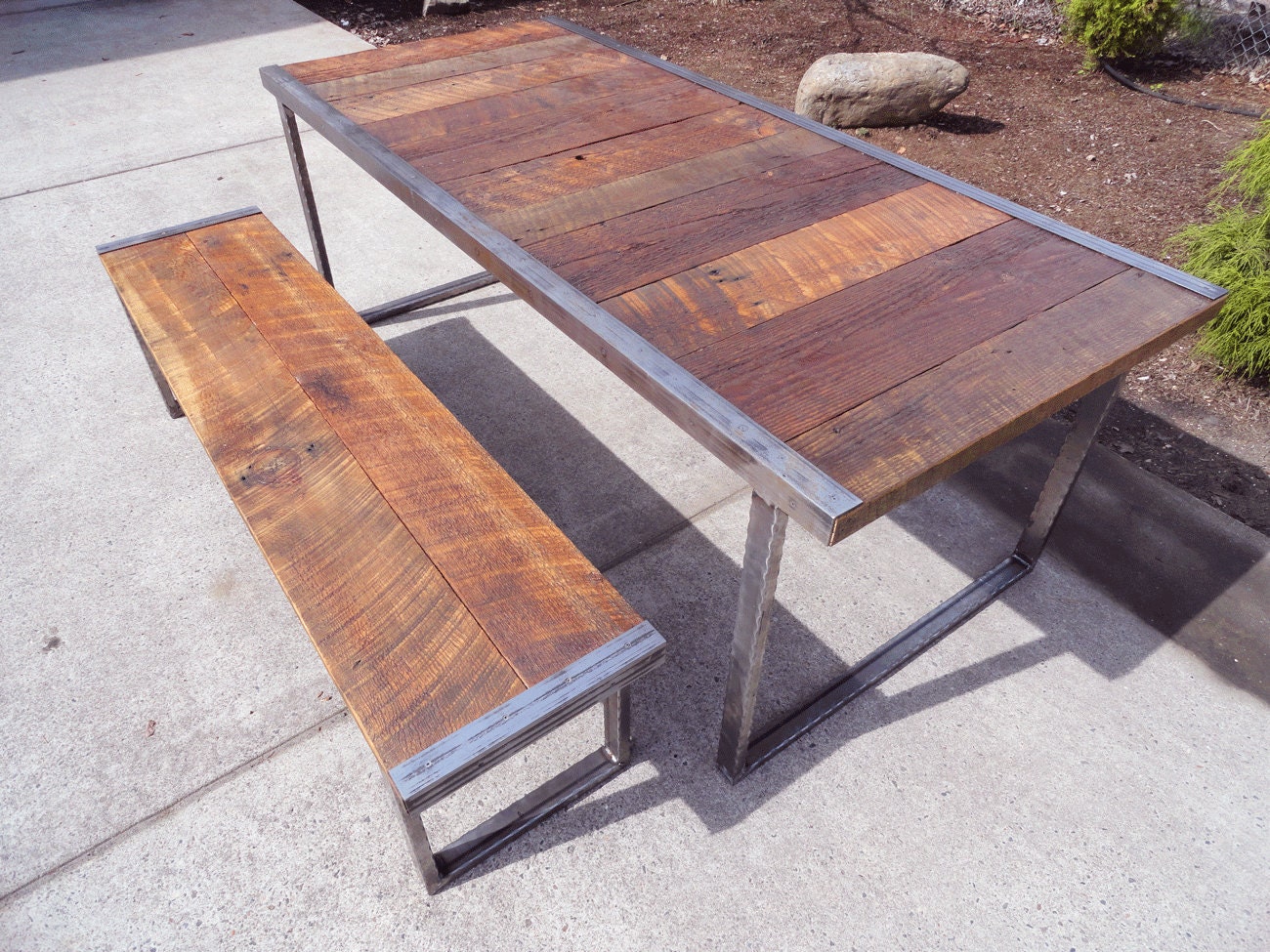 Small Industrial Dining Table w/ matching industrial bench