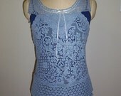 Hand Dyed Vintage Overlace Blue Doily Lace Shabby Chic Vintage Romantic Tank Top Gypsy Boho