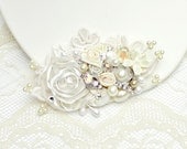 Ivory Bridal Hair Comb- Clip in Ivory with Rhinestone, Pearls, Crystal- Vintage Hair Piece- Wedding Hair Accessories- Floral Hair