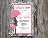 Grey or Silver Pink Damask Sprinkle or Baby Shower Invitation  - You Print