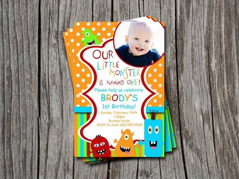 Custom Photo Little Monster 1st 2nd 3rd  Birthday Party Invitation Card   - You Print
