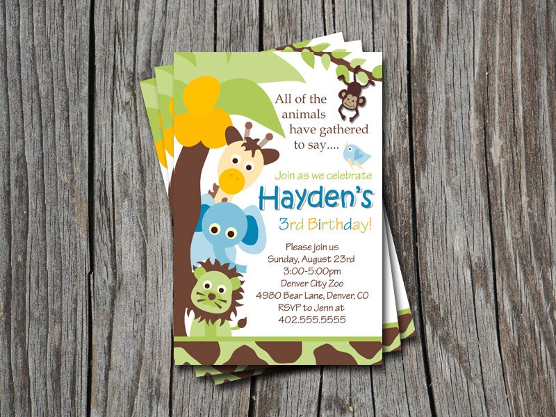 Custom Jungle Safari Little Animal Birthday Party or Baby Shower Invitation Card   - You Print