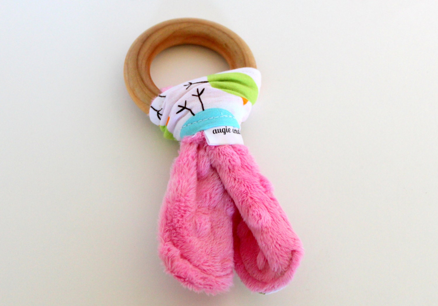 Wooden Teething Ring, Baby Teething Ring, Fabric Teething Ring, Minky Teething Ring