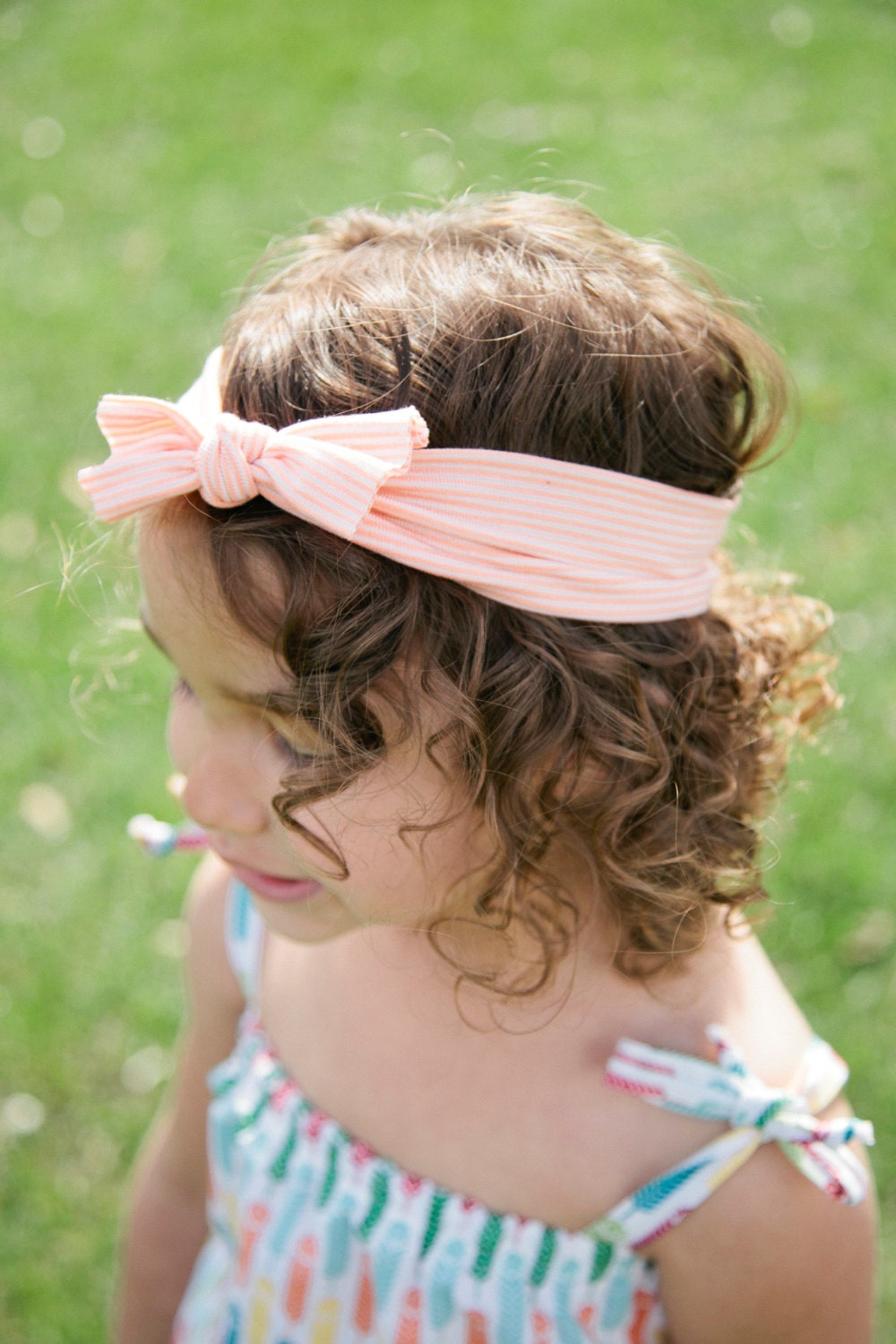 Girl's Headband, Coral and Cream Striped Knot Headband, Newborn, Infant, & Toddler Headband
