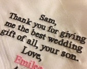 Father of the groom  Handkerchief,Cute note from bride to her father of the groom on her wedding day