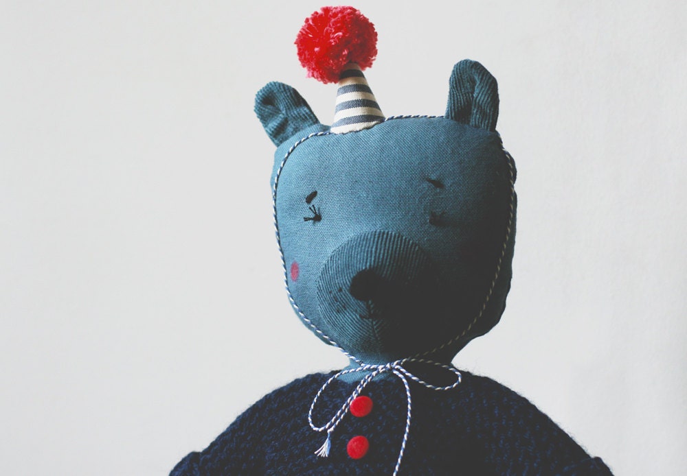 BASIL , blue soft bear, handmade in France.