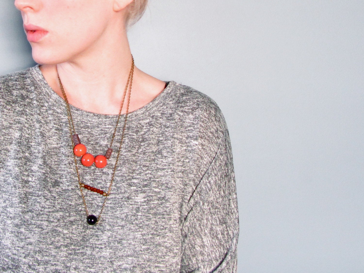 Geometric Pendant Necklace, Black Onyx, Southwestern, Bohemian Statement