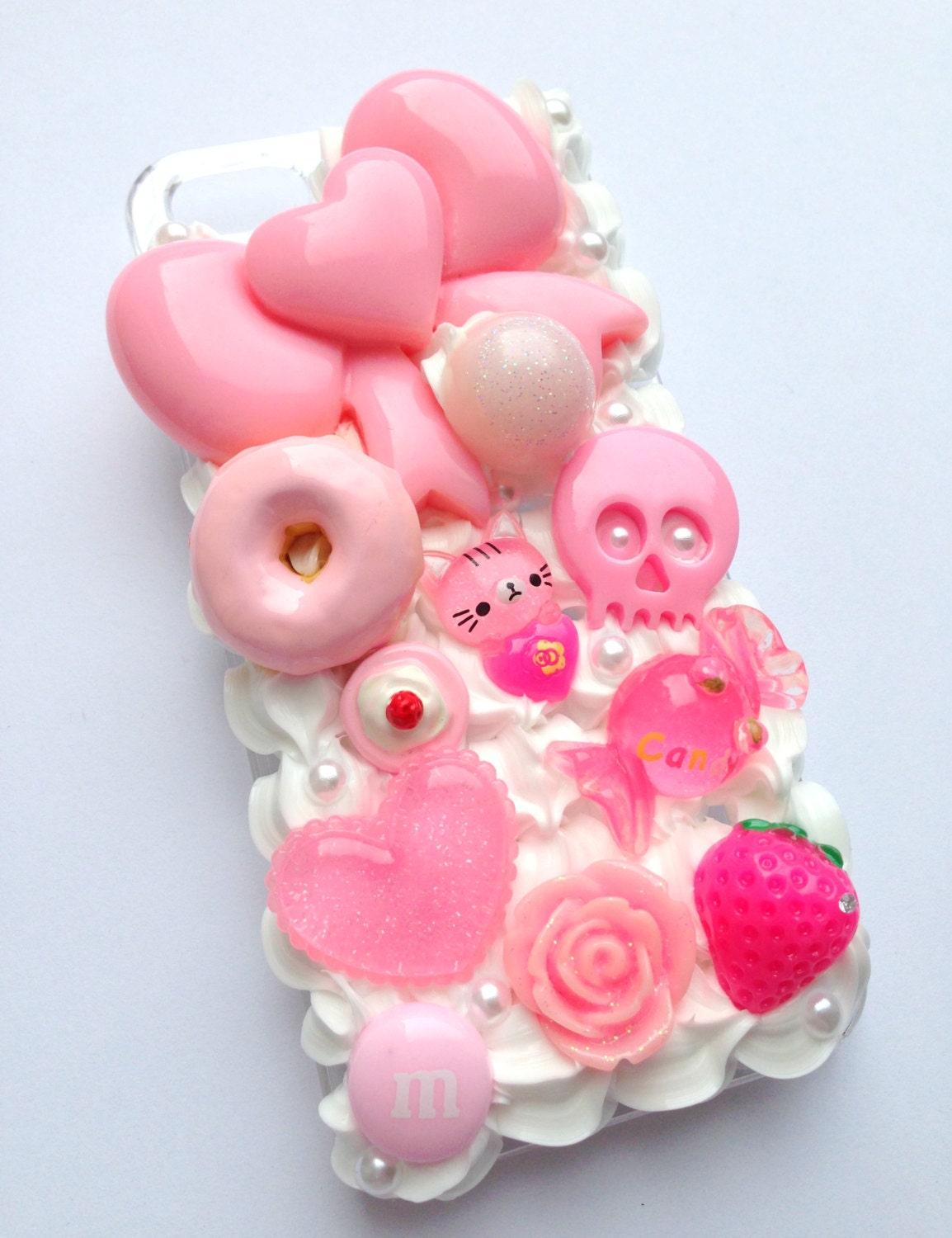 Kawaii Cute Decoden Girly Pastel Pink Cat Skull Heart Bow Flower Candy Food Whipped Cream iPhone 5 Cell Phone Case