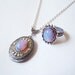 Victorian Style Pink Glass Opal Cabs in a Classic Oval Silver Locket-Ring Set.Bridesmaid Necklace.Mothers Day Gift
