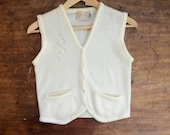 70s Knit Top Cream Sleeveless Blouse