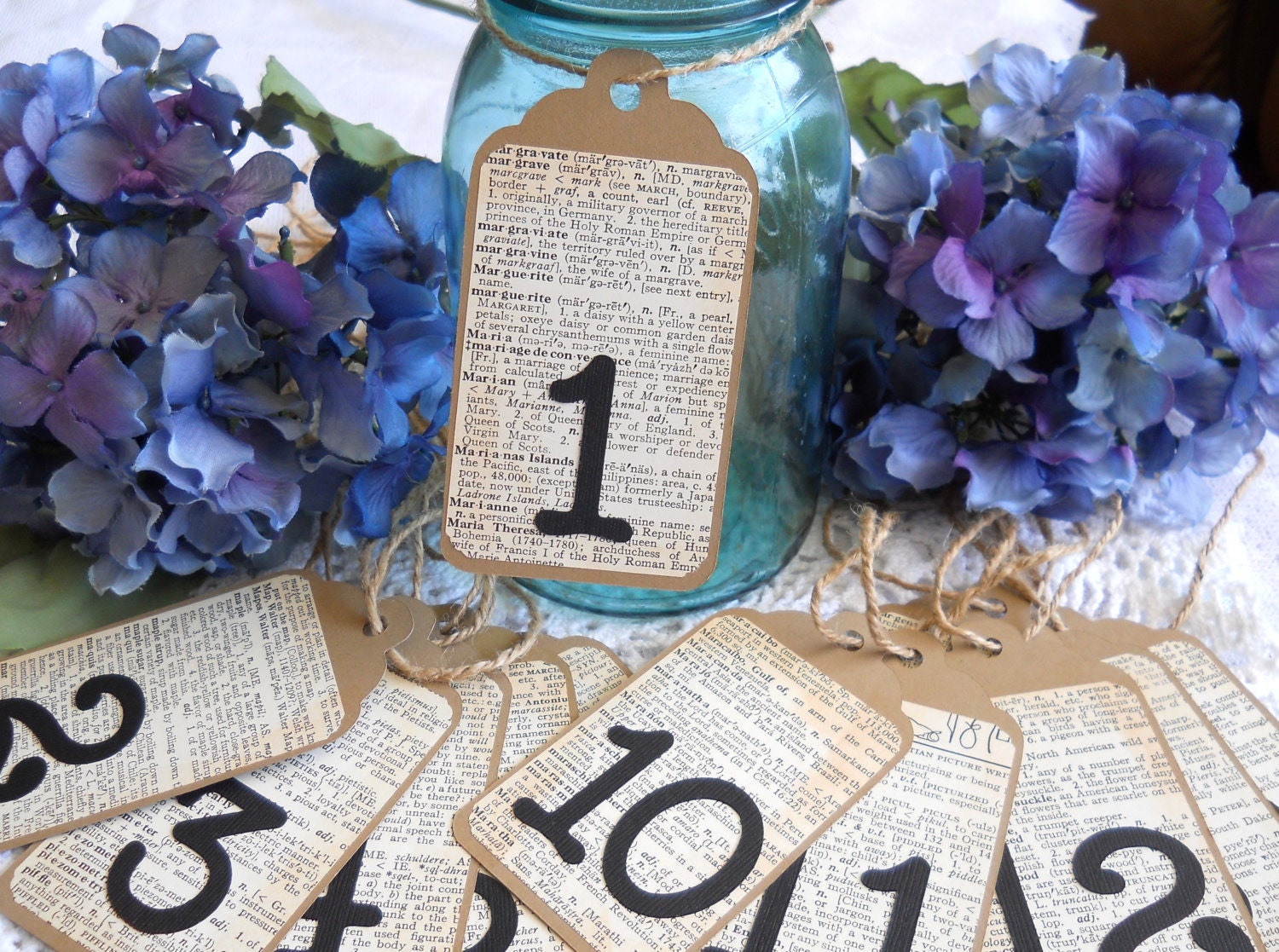 Table Numbers Rustic Shabby Chic Wedding Reception Banquet Tags - Set of 10