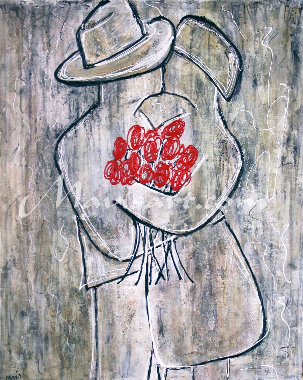 Title "Encuentro" abstract figure 30in x 24in original painting by Mavis