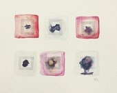 Abstract squares red (original watercolor)