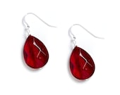 Bright Red Crystal Earrings by Kluster. Cranberry Quartz Red Earrings. 100% Sterling Silver.