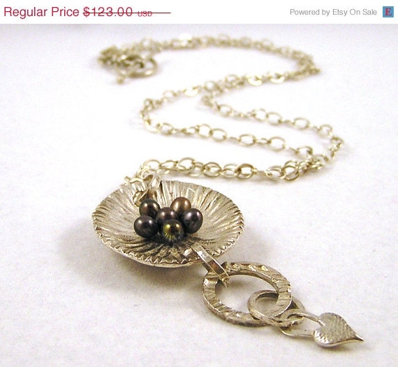 20 % VACATION SALE Silver pendant necklace with iridescent pearls