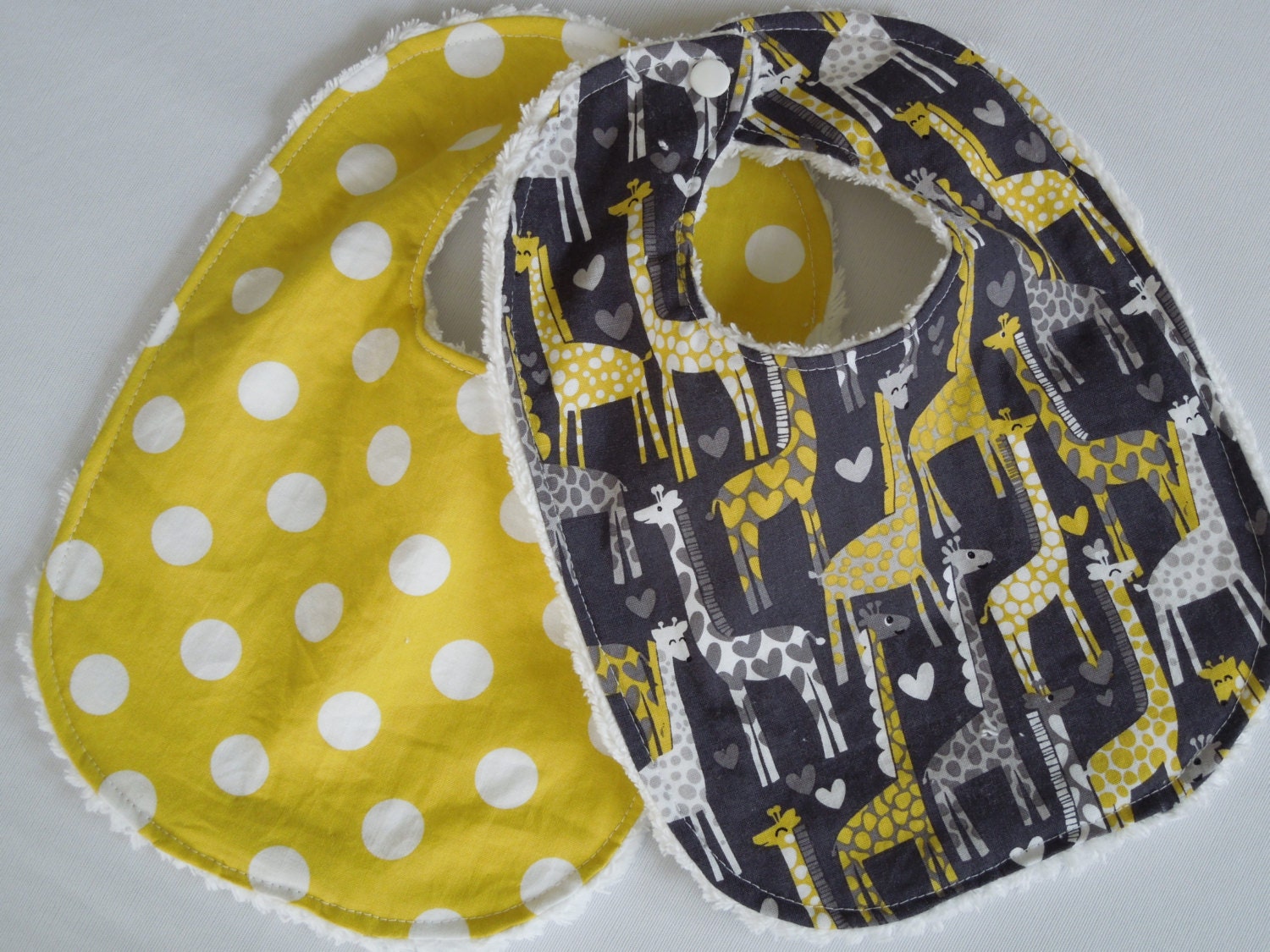 Neutral Baby Bibs - Set of 2 - Giraffe Love and Sunny Dots
