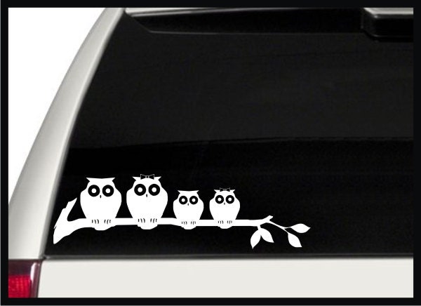 Owl Family Car Decals / Stickers Stick Figure Hoot Cute (Set of 4)