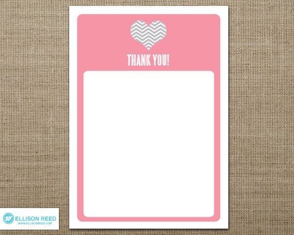 Chevron Heart Thank You Note - Printable Thank You - Girl Birthday - Pink Birthday - Birthday Printable - Printable Party - Pink - Gray Il_170x135