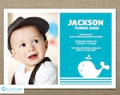 Whale Invitation - 1st Birthday Invitation -  Nautical - Boy Invitation - First birthday - water - Sea Animal - printable invitation - Blue