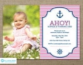 Nautical Invitation - Nautical Printable - First Birthday Invitation - Girl Invitation - Ahoy Invitation - Pink Invitation - Anchor