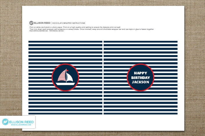 Nautical Printable - Nautical Chocolate Wrapper - Full Size Chocolate Wrapper - Nautical Birthday - Printable Party - Sail Boat - Navy - Red Il_570xn