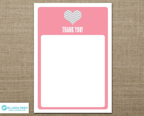 Chevron Heart Thank You Note - Printable Thank You - Girl Birthday - Pink Birthday - Birthday Printable - Printable Party - Pink - Gray Il_570xn