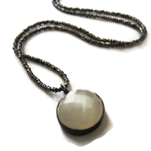 Moonstone Pendant Necklace, White Moonstone Necklace, Oxidized Silver