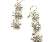 Flower Earring Drops, Long Silver Earrings, Starburst Earirngs, Flower Drops