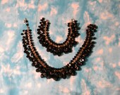 Laguna, Dramatic Dangles, Vintage Necklace and Bracelet Set, Black Glass Beads, Elegant