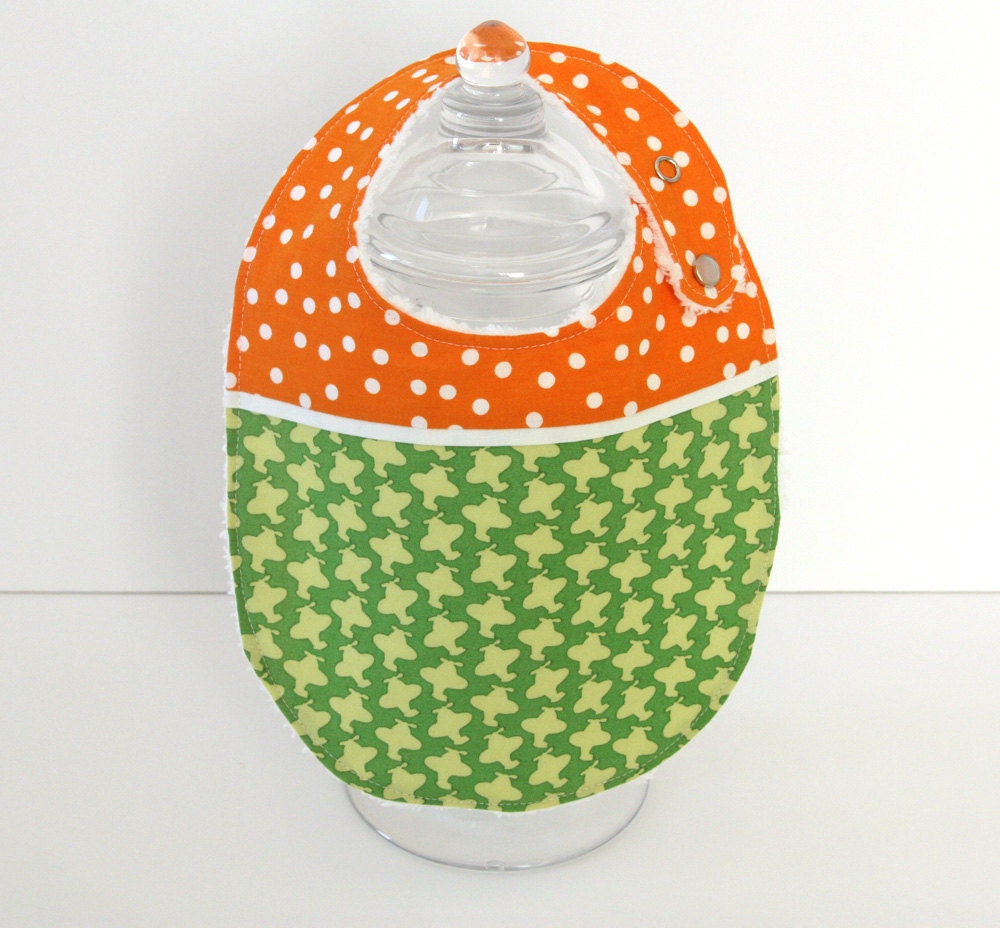 Baby Bib - Green Airplines and Orange Dots with Chenille