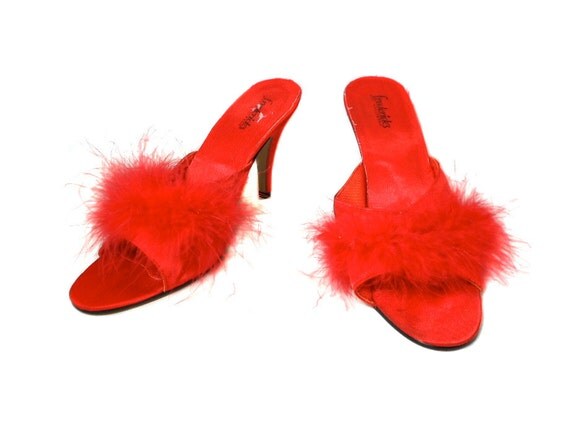 1990s Fredericks of Hollywood Maribou Boudoir Slippers / 1950s Style