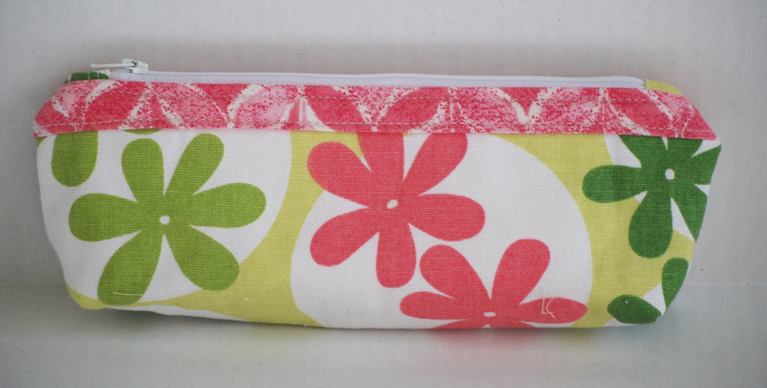 Funky flowered zippered novelty pencil pouch