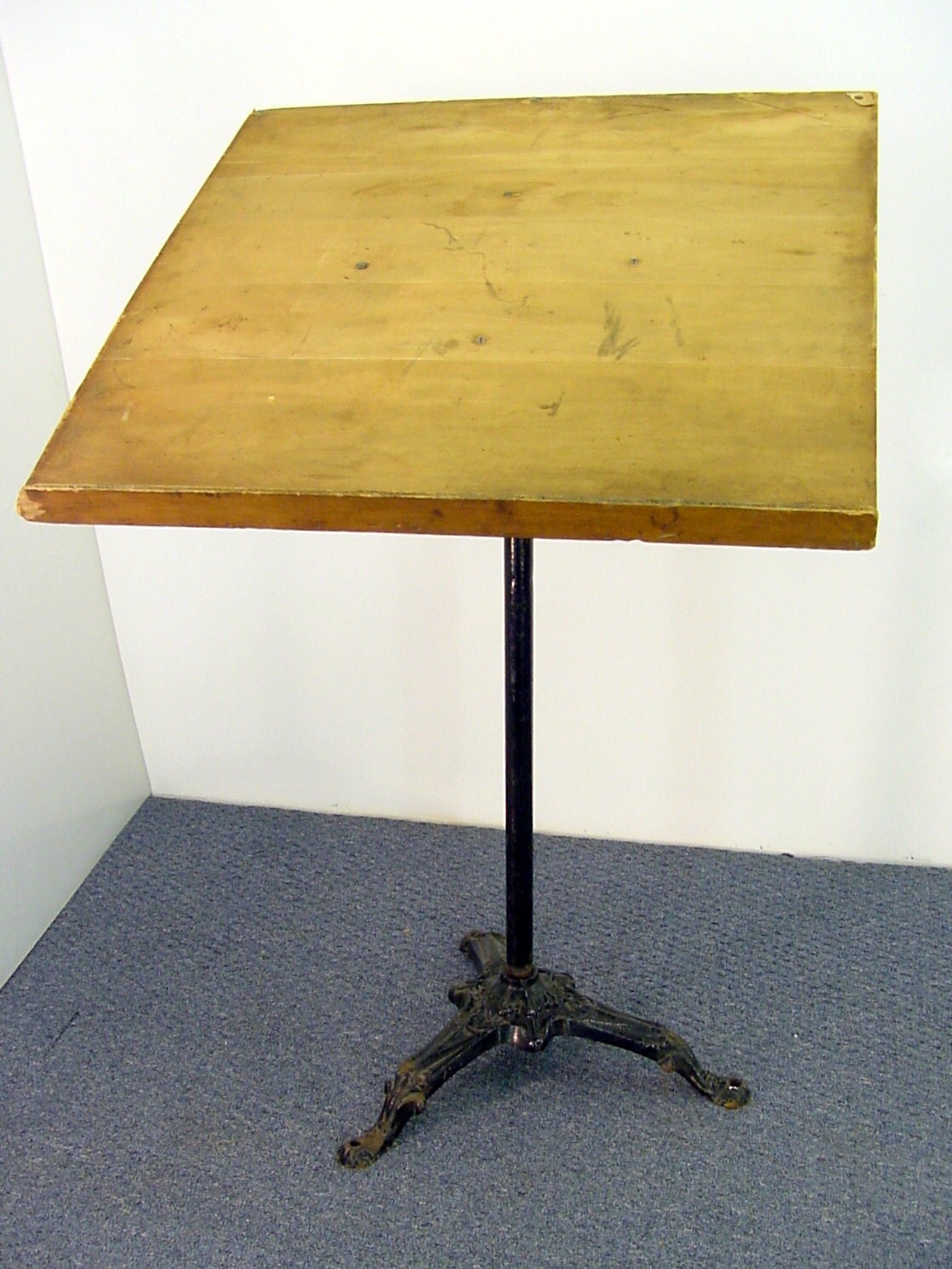 Antique Lecture Podium Dias Stand Cast Iron Base Wood by Azimuthe