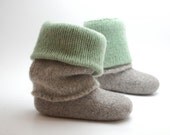 Boiled wool leg warmers green gray - knit leg warmers - felted organic wool warmers - WoolenClogs