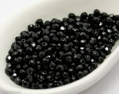 Black Czech Fire Polished 3mm Beads (70) Glass Round Polish Opaque Jet