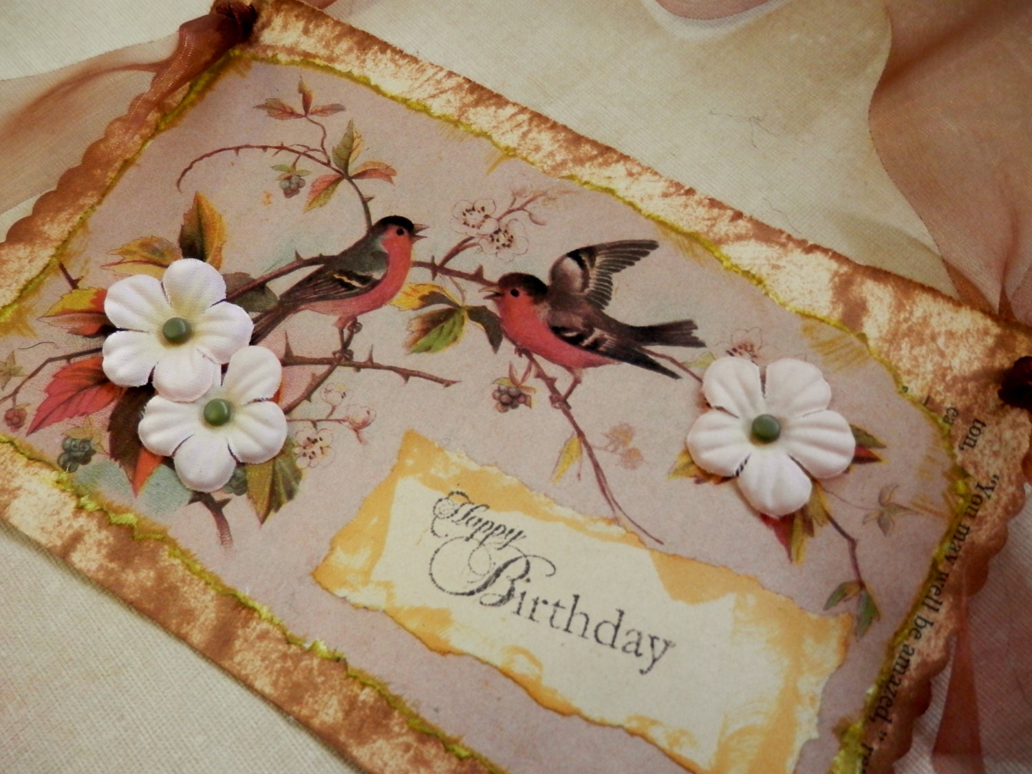OOAK Mixed Media "Happy Birthday" Card/Hang-up - Repurposed - Vintage
