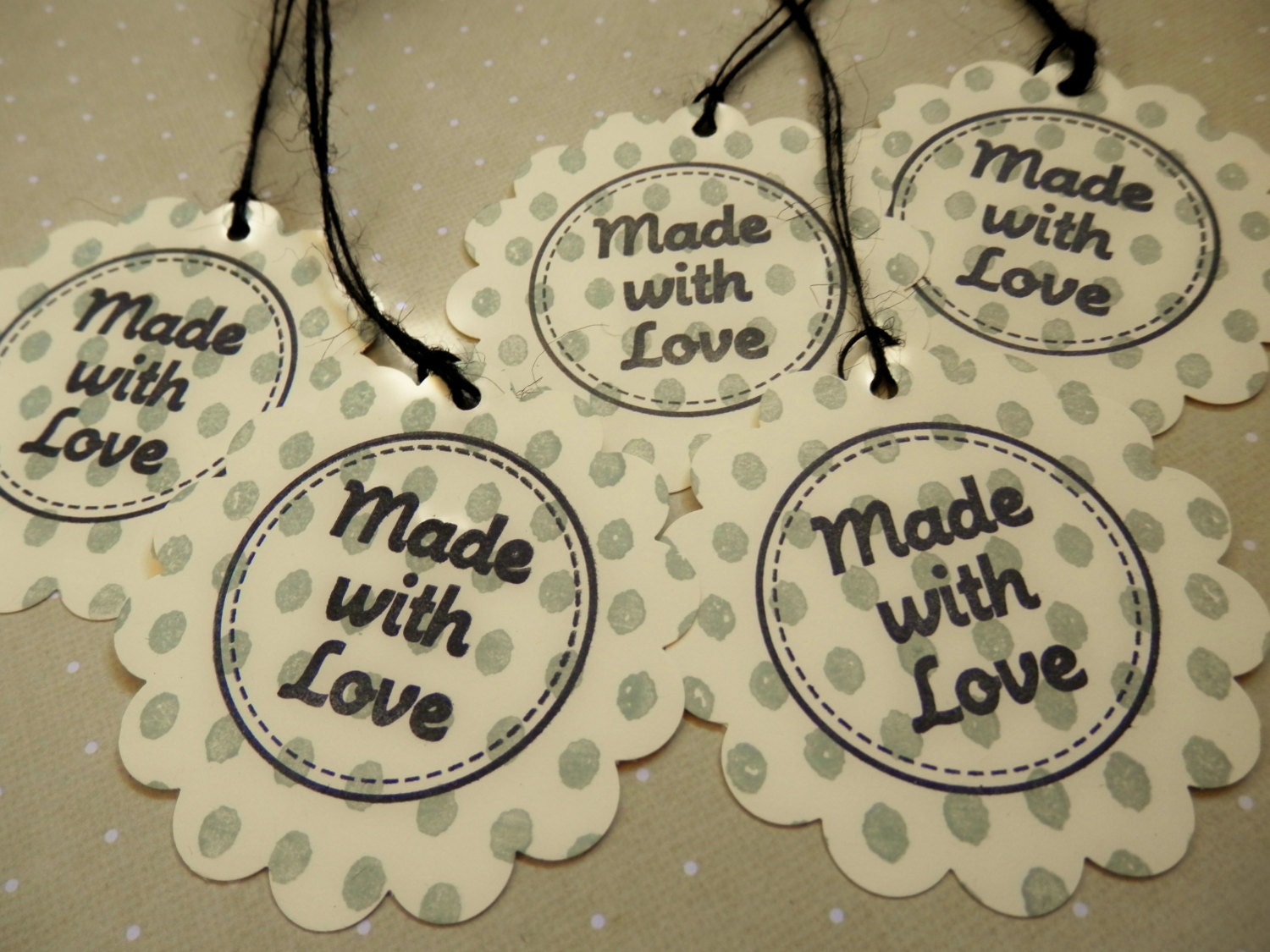 HANDMADE Tags Set of 5 "Made With Love" Polka Dots