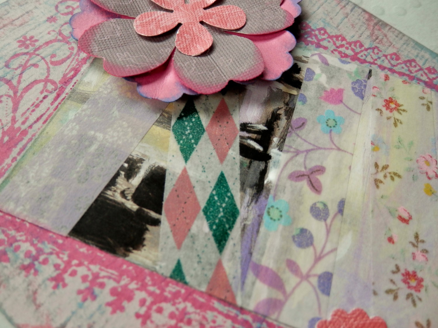 OOAK Collage and Ink Card with Dimensional Flower
