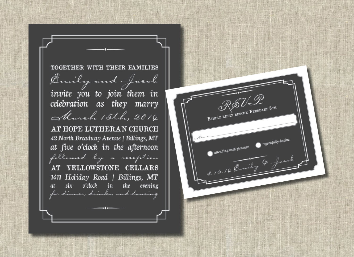Classic Printable Wedding Invitation and RSVP Set - Grey and white - Custom Colors - WP5