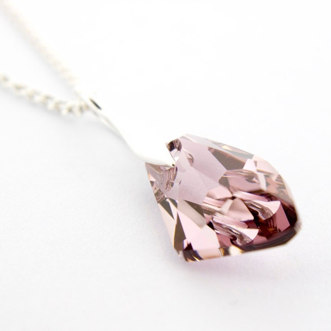 Swarovski Necklace: Pink SWAROVSKI ELEMENTS Crystal Pendant On Sterling Silver Chain