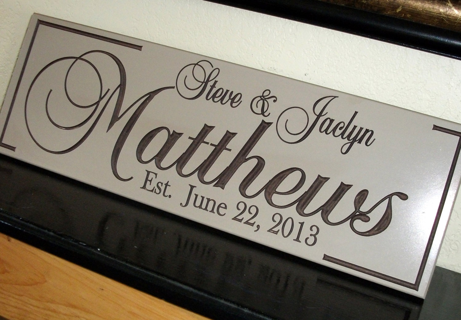 Family Est Sign Personalized Name Wood Sign Hand Painted Wedding Date Gift 22 x 7