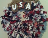 American/Patriotic Fabric Wreath with USA and Stars