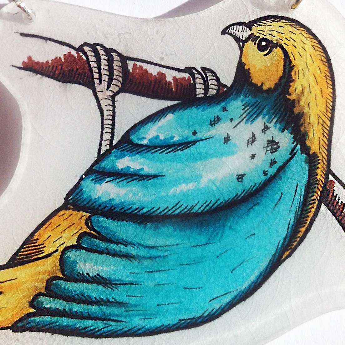 FLASH SALE - Blue and yellow bird illustrated necklace by LokiCoki